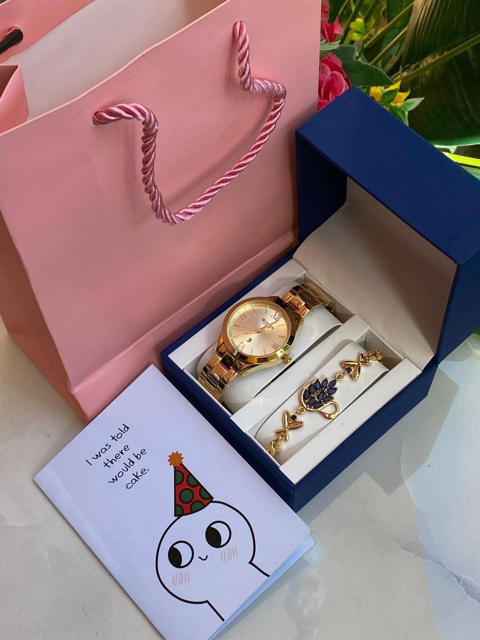 Gold Watch & Sapphire Bracelet Set