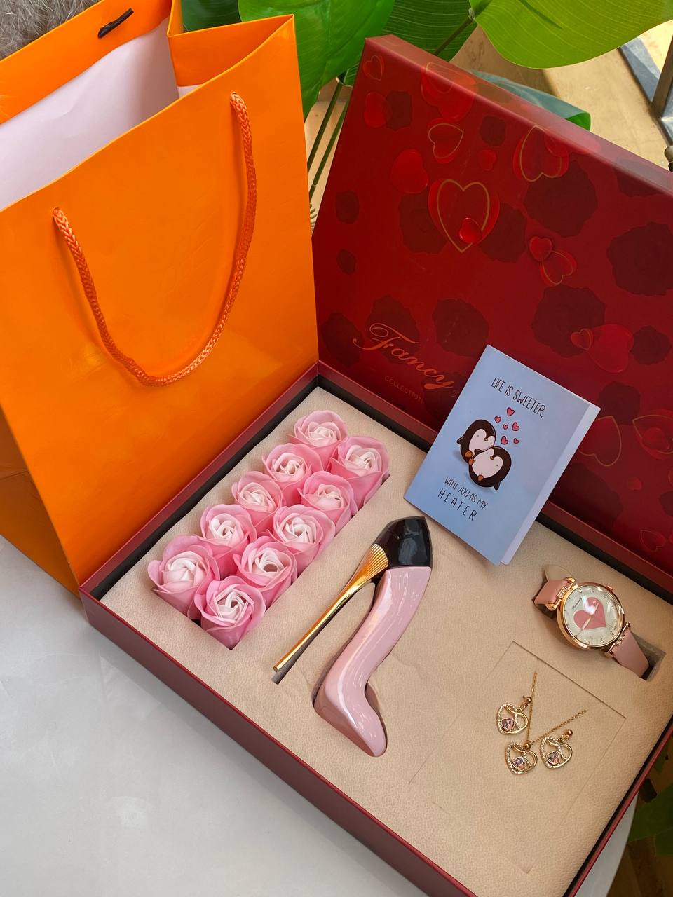 Heart Perfume & Pink Jewelry Set