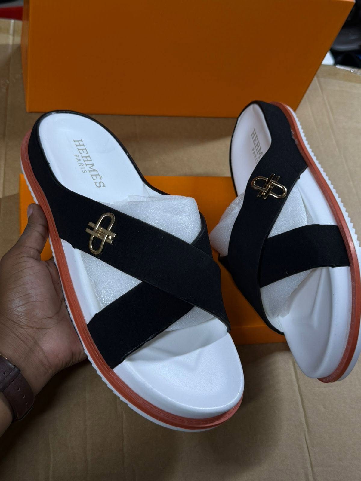 Hermès Platform Slides – Black, White Sole