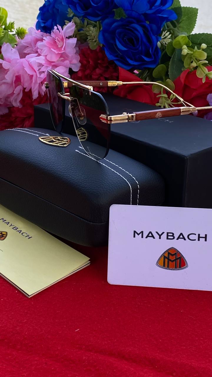 Maybach Rimless Sunglasses – Gold, Wood-Tone Temples