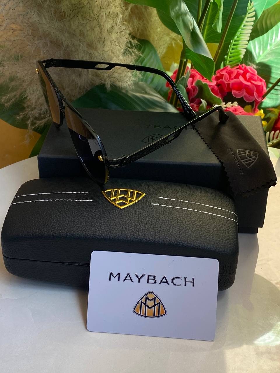 Maybach Square Aviator Sunglasses – Black, Gold Hardware