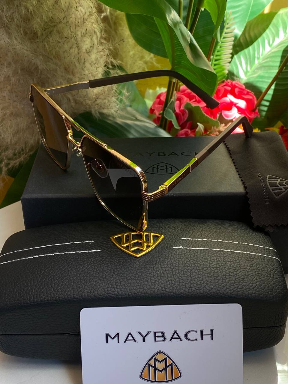 Maybach Square Aviator Sunglasses – Gold, Brown Lenses
