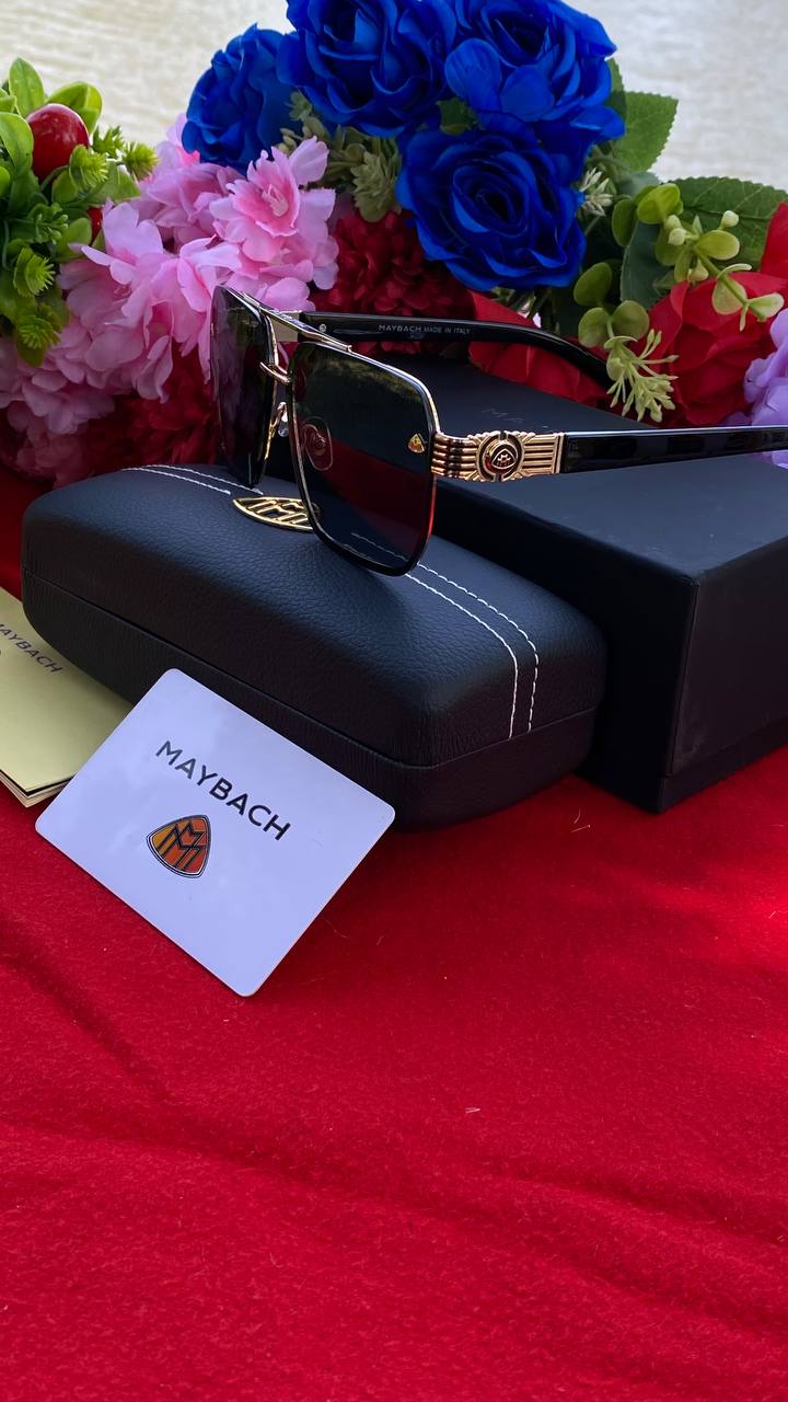 Maybach Square Sunglasses – Black, Gold Crest