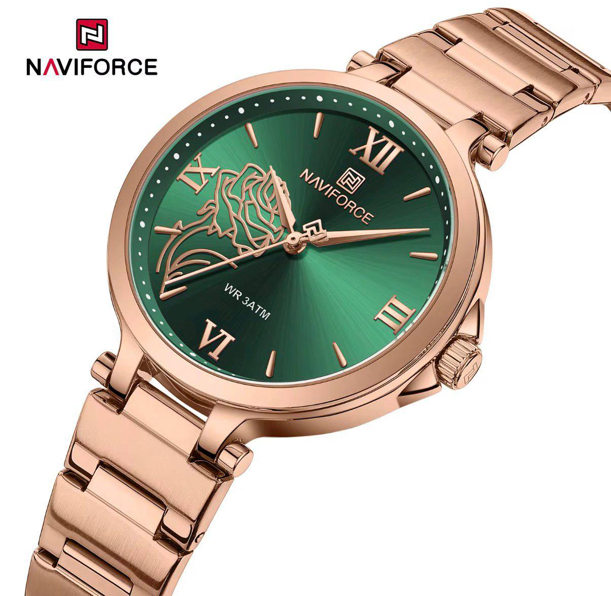 Naviforce NF5060 Ladies Watch – Green Dial, Rose Gold