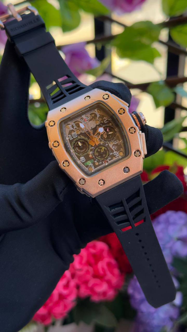 Richard Mille Flyback Chronograph – Rose Gold, Black Strap