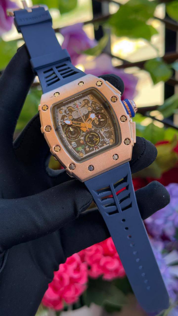 Richard Mille Flyback Chronograph – Rose Gold, Navy Strap